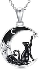 Witchy Black Cat Crescent Moon Necklace