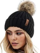 Knit Beanie with Faux Fur Pom Pom